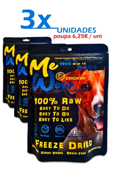 PACK 3X - MEWOW Natural Freeze-Dryed Small Bite Monoprotein DOG FOOD Chicken 150g
