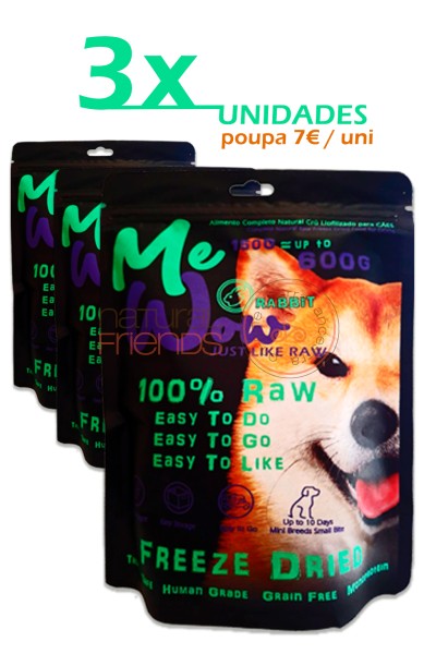 PACK 3X - MEWOW Natural Freeze-Dryed Small Bite Monoprotein DOG FOOD Rabbit 150g