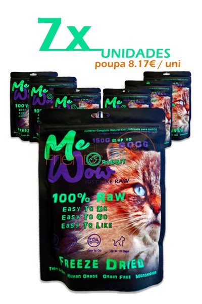 PACK 7X - MEWOW Natural Freeze-Dryed Small Bite Monoprotein CAT FOOD Rabbit 150g