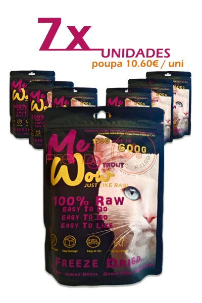 PACK 7X - MEWOW Natural Freeze-Dryed Small Bite Monoprotein CAT FOOD Trout 150g