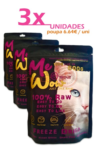 PACK 3X - MEWOW Natural Freeze-Dryed Small Bite Monoprotein CAT FOOD Trout 150g