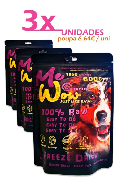 PACK 3X - MEWOW Natural Freeze-Dryed Small Bite Monoprotein DOG FOOD Trout 150g