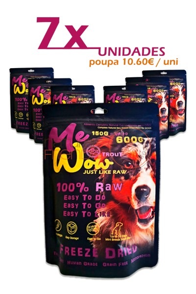 PACK 7X - MEWOW Natural Freeze-Dryed Small Bite Monoprotein DOG FOOD Trout 150g